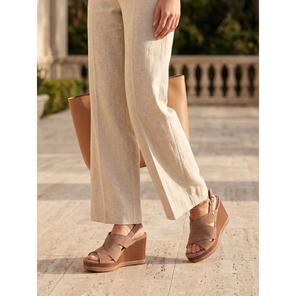 Cole Haan Laci Suede Platform Slingback Wedge Sandal Stone Taupe NIB Size 9 9.5 - Picture 2 of 15